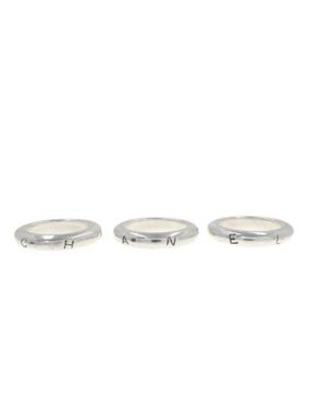 Auth RARE CHANEL 3 Silver Ring bands SPELL OUT logo Letters TRIO size US 5 6
